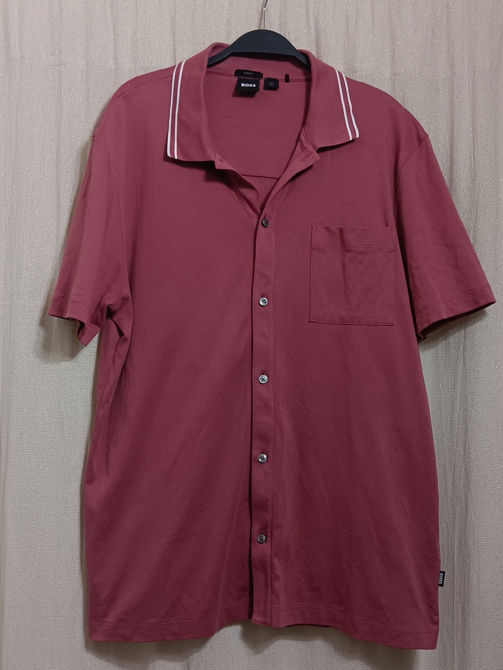 BOSS "H-Parris 102" Grey Grid Pattern Mercerised Cotton Polo Shirt Mens SZ Large